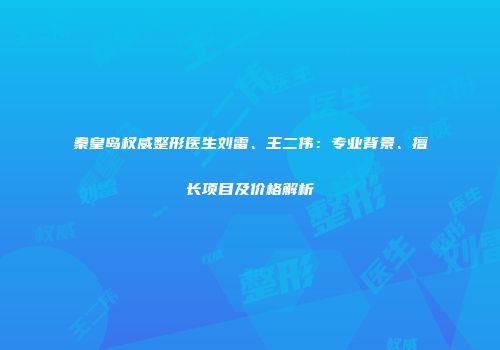 秦皇岛权威整形医生刘雷、王二伟：专业背景、擅长项目及价格解析