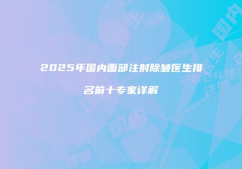2025年国内面部注射除皱医生排名前十专家详解