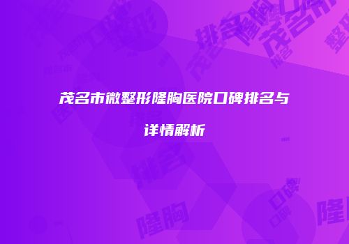 茂名市微整形隆胸医院口碑排名与详情解析