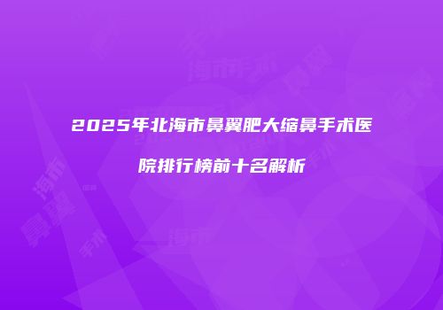 2025年北海市鼻翼肥大缩鼻手术医院排行榜前十名解析