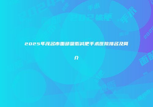 2025年茂名市面部吸脂减肥手术医院排名及简介