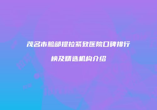 茂名市脸部提拉紧致医院口碑排行榜及精选机构介绍